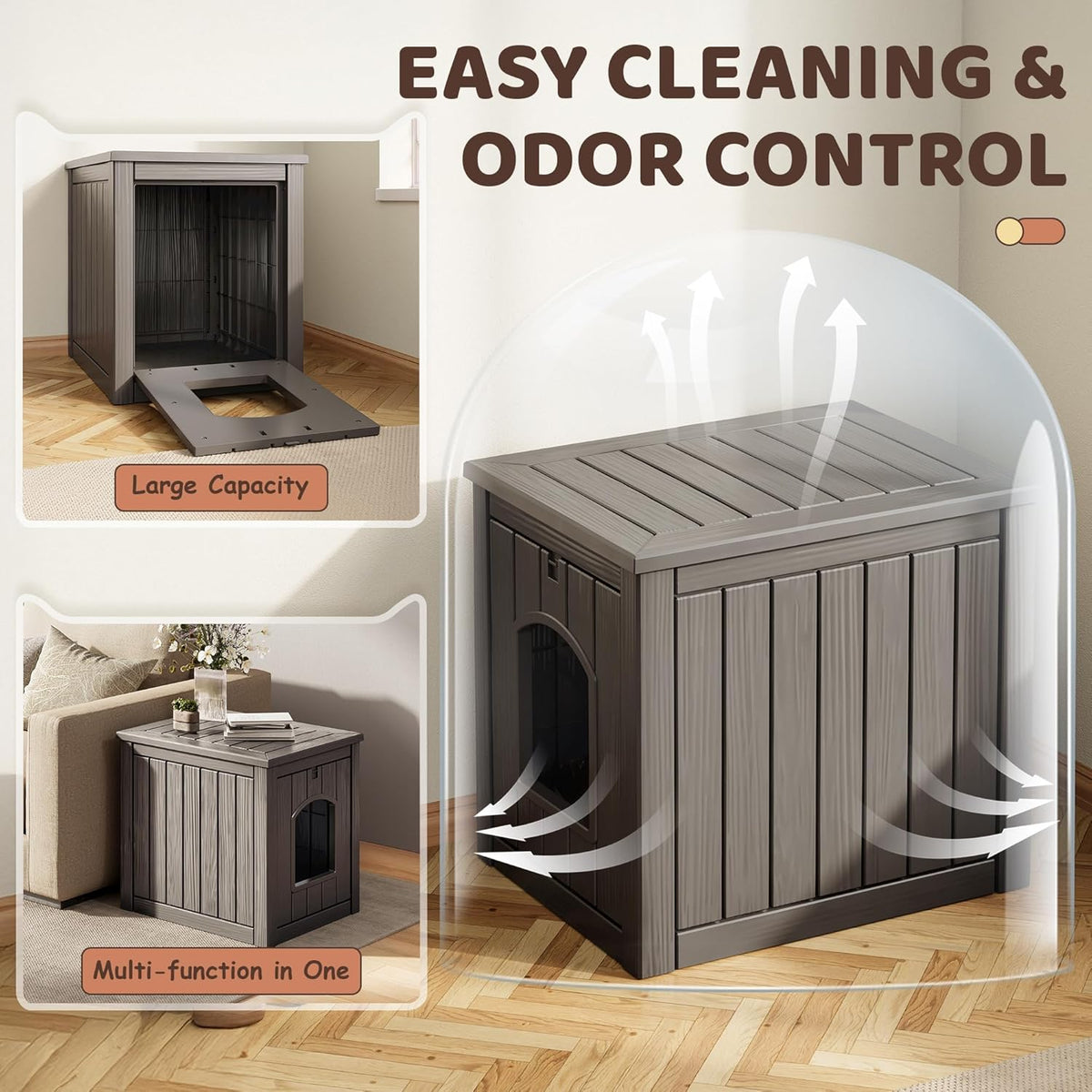 Outdoor & Indoor Dog House for Weatherproof and Stylish Furniture, Insulated Dog House Outdoor, Multi - Use for Small and Medium Dogs (Grey, 22.8" L × 17.7" W × 21.7" H)