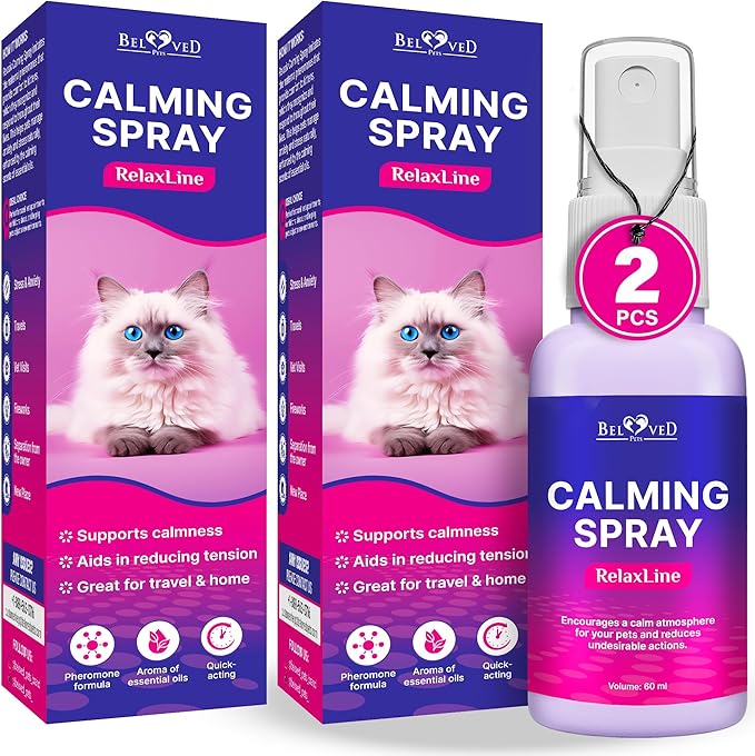 Calming Pheromone Spray & Scratch Repellent for Cats - Reduces Scratching Furniture, Pee - During Travel, Fireworks, Thunder, Vet Zone - Helps with Stress, Fighting, Hiding (100 ml (2 pack))