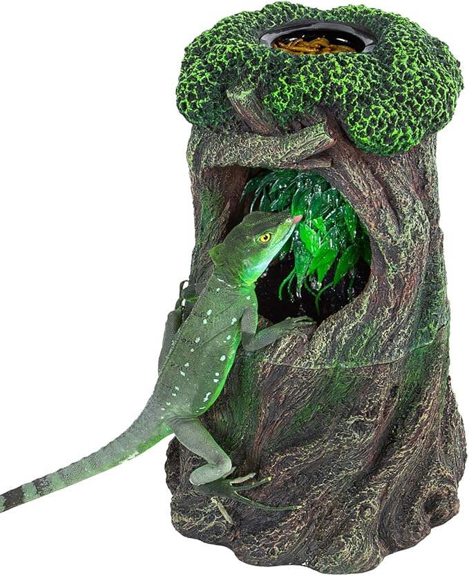REPTI ZOO Reptile Waterfall Drinking Fountain with Food Dish, 1000ML Large Reptile Terrarium Water Dispenser for Bearded Dragon Chameleon Gecko Lizard Tree Frog