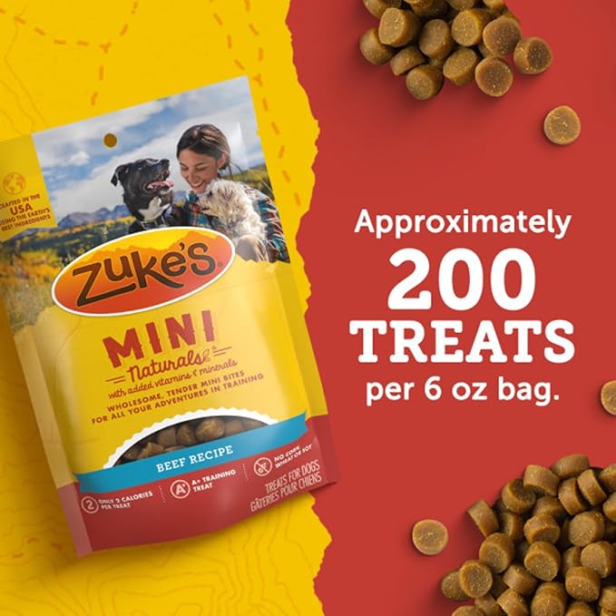 Zuke’s Mini Naturals Soft And Chewy Dog Treats For Training Pouch, Natural Treat Bites With Beef Recipe - 6 oz. Bag