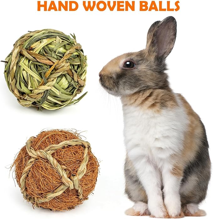 Sofier Rabbit & Guinea Pig Toys 16 Pcs Chew Grass Balls Natural Chews for Rodents - Handmade Enrichment Treats for Chinchillas, Guinea Pigs