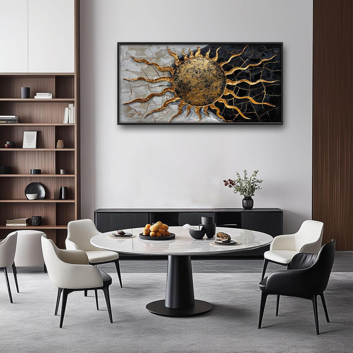 Quorin Golden Sun Large Wall Art Abstract Day and Night Pictures Black and Golden Wall Decor Canvas Print Painting Artwork for Bathroom Living Room Bedroom 60L x 30W