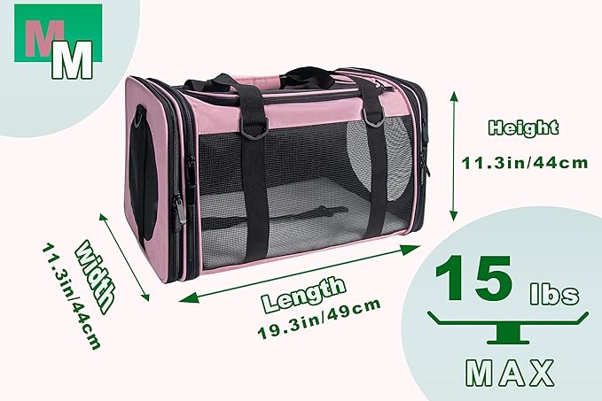 Soft-Sided Pet Carrier for Cats Small Dogs of 15 Lbs Medium Pink