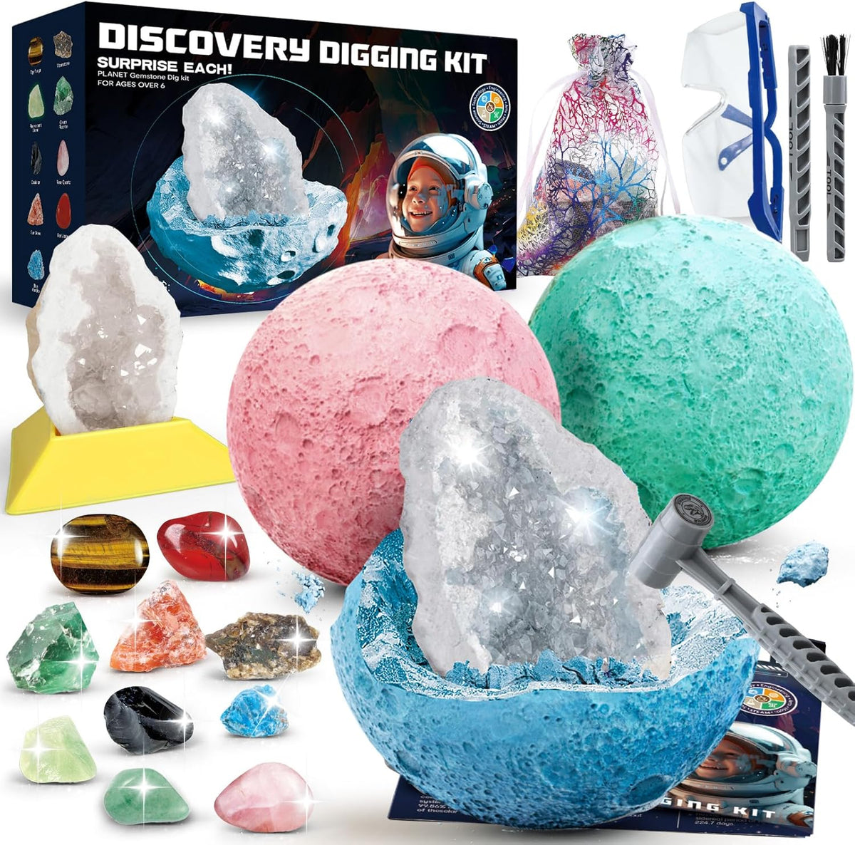 Space Dig Kit - Gem Excavation Kit, Gemstone for Kids, Space Toys Dig Kits for Gemstone Collection, Space Planet Toys for Boys Girls 6 and up Year Old Birthday Gifts