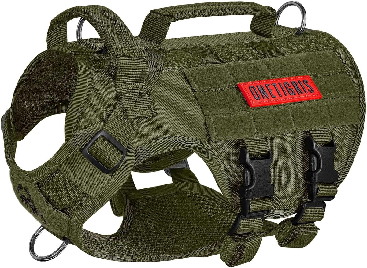OneTigris Tactical Dog Harness for Small Dogs, No Pull Small Dog Vest Harness Breathable Military Dogs Molle Vests with Handles, Harness for Walking Hiking Training (Green, XS)