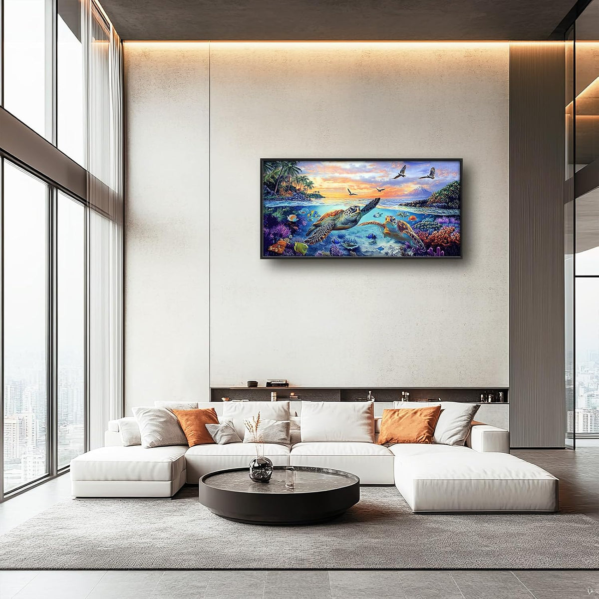 Framed Large Sea Turtle Wall Art for Living Room, Oversized Ocean Turtle Wall Decor Seascape Underwater Marine Life Canvas Painting Home Decoration for Living Room Bedroom Office 60"x30"