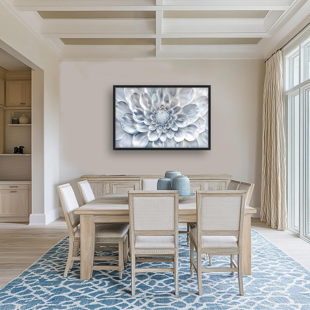 Abstract Flower Large Wall Art White Silver Floral Pictures Wall Decor Neutral Canvas Print Painting Artwork for Bathroom Living Room Bedroom 36L" x 24W"
