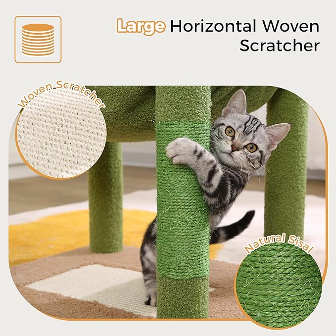72” Cat Tree for Large Cats Big Cat Tower with Enlarged Hammock 21.6x17.7” Spacious Cats Condo House and Roomy Top Bed and Multiple Scratch Posts for Indoor Adult Cats (Green, XLarge-72)