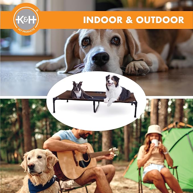K&H Pet Products Outdoor Elevated Dog Cot, Breathable Cooling Elevated Cot Hammock Pet Bed for XL Dogs, Washable Mesh Cover, Raised Metal Frame, Collapsible, Portable - Extra-Large 50 X 32 Chocolate