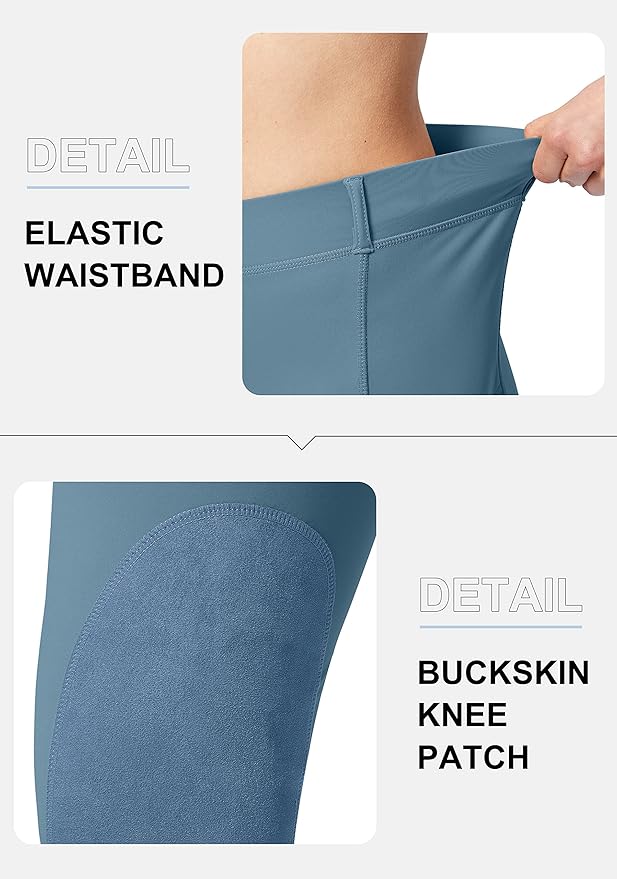 SANTINY Women's Horse Riding Pants with Zipper Pockets Knee-Patch Schooling Tights Equestrian Breeches for Women