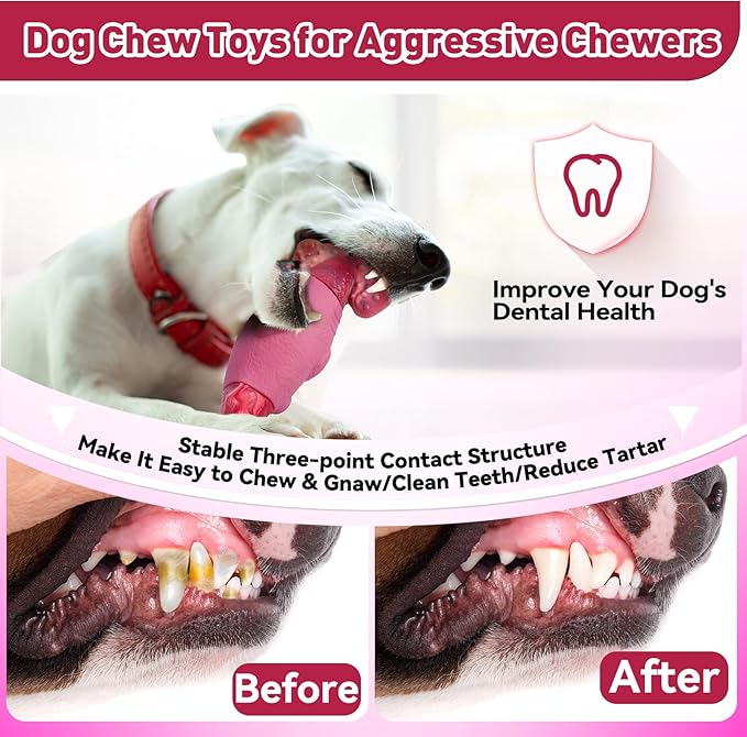 Dog Toys for Aggressive Chewers, Interactive Dog Chew Toy for Large Dogs, Indestructible Squeaky Toys to Keep Them Busy, Tough Toy for Medium/Large Breed Dogs Pink