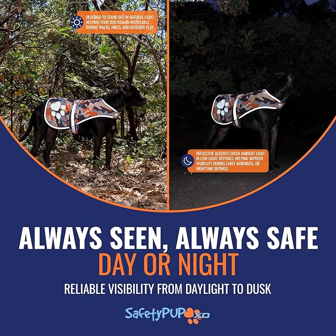 Dog Reflective Vest – Hi-Vis Fluorescent Visibility That Helps to Safeguard Your Pet On/Off Leash in Urban & Rural Areas (Camo, X-Small)