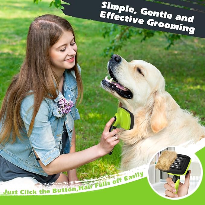 3PCS Self Cleaning Slicker Brush & Pet Grooming Rake & Bath Brush for Dogs,Cats and Horses | Double-Sided Dematting Comb & Skin Friendly Deshedding Grooming Tool | Premium Pet Supplies(Green Black)