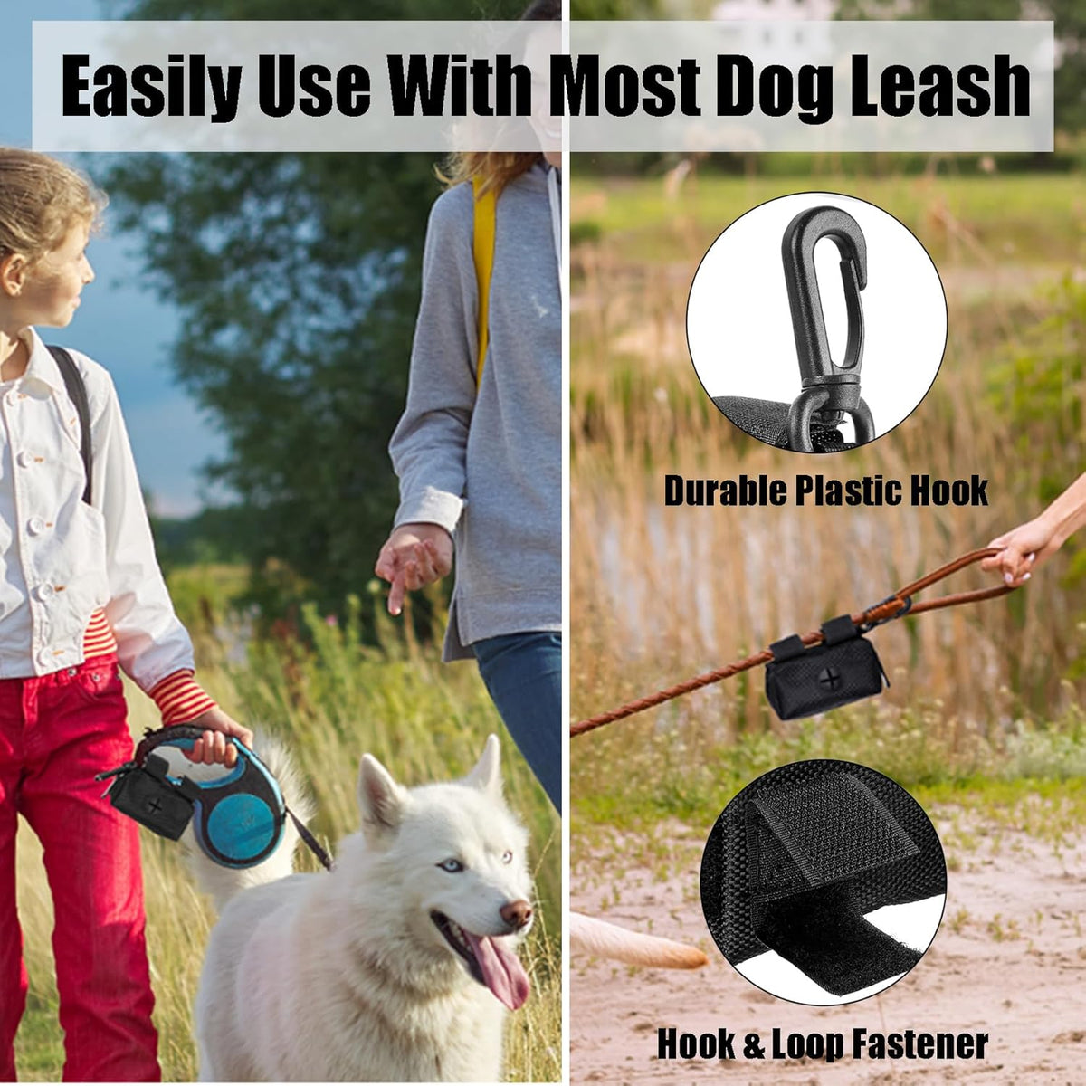 Dog Waste Bag Dispenser Pet Poop Bags Holder for Doggie Waste Bags Dispensers Soft Fabric Zipper Small Doggy Puppy Pouch for Leash Accessory Attachment with Carrier (Black)
