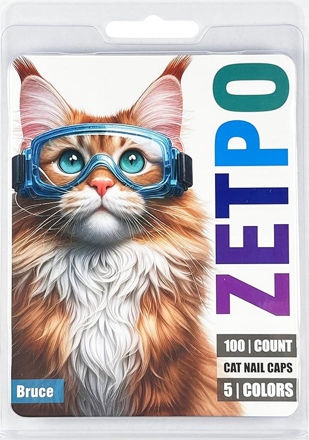 zetpo 100 pcs Cat Nail Caps | Cat Claw Covers | with Adhesives and Applicators (L, Purple, Violet, Blue, Sky Blue, Turquoise)