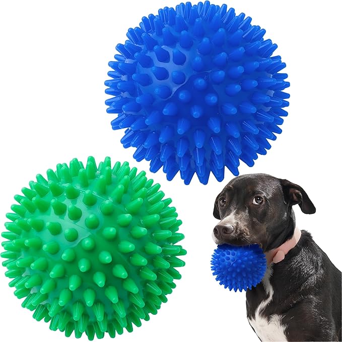 SHARLOVY 4.5'' Squeaky Dog Toy Balls for Large Breeds, Dogs Spiky Balls for Aggressive Chewers, Durable Puppy Chew Toys for Teething, Indestructible Fetch and Train, BPA Free Non-Toxic