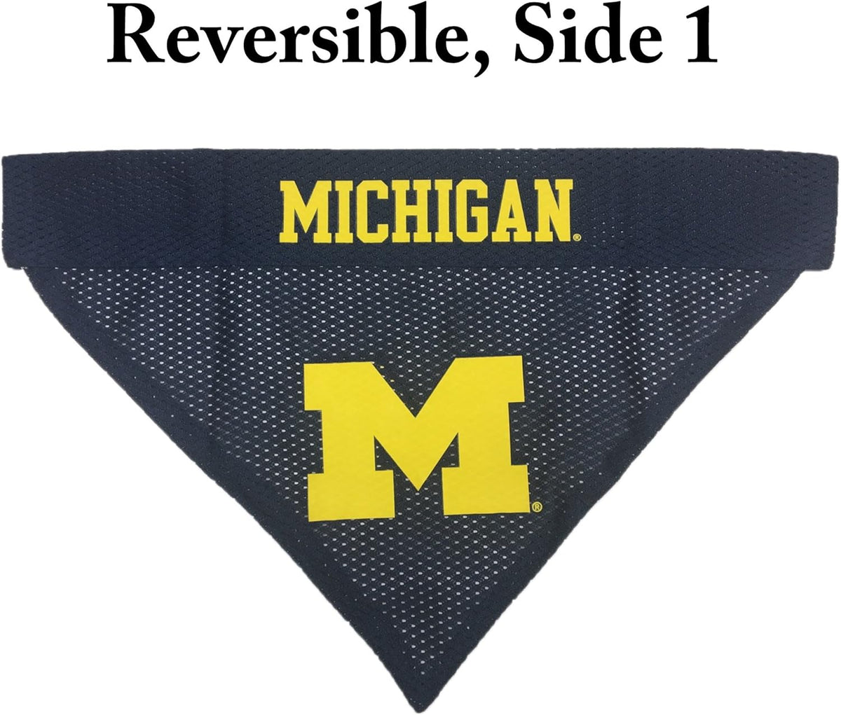 Pets First Collegiate Pet Accessories, Reversible Bandana, Michigan Wolverines, Large/X-Large,Black/White