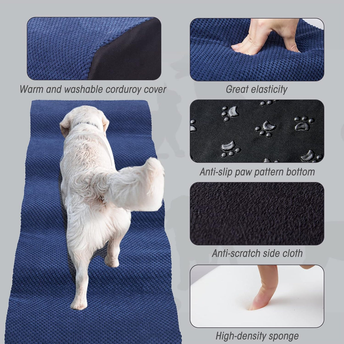 Dog Steps&Stairs for High Beds 24.4 inches High Up to 24-28 inches Bed, Tall Extra Wide Pet Stairs/Steps for High Bedsides,Non-Slip Dog Ramps for Small Older Dogs/Cats(Blue)