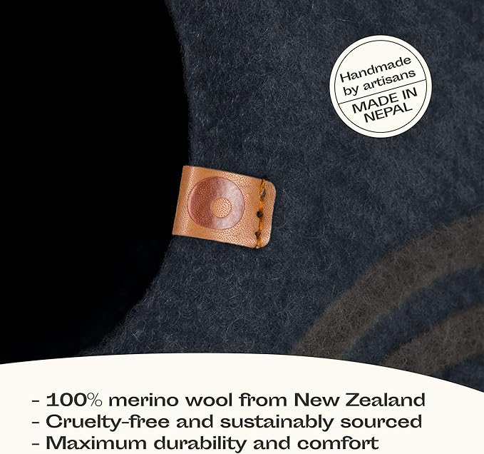 MEOWFIA Cat Cave – Premium Felt Cat Bed for Indoor Cats, Handmade 100% Merino Wool (Medium, Slate Grey)