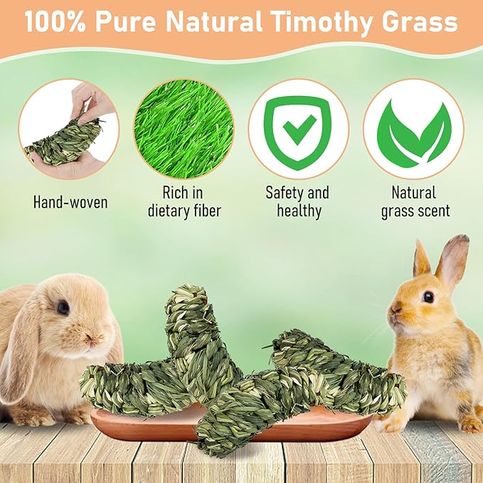 Hamiledyi Rabbit Chew Ball Bunny Timothy Grass Ball Natural Woven Chewing Toys Small Animal Activity Play Balls Chew Toys for Bunny Rabbits Hamster Guinea Pigs Chinchilla Gerbils 4PCS