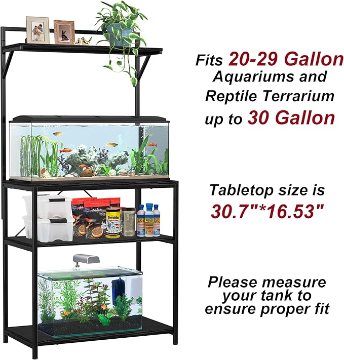 GDLF 20-29 Gallon Fish Tank Stand with Plant Shelf, Aquarium Stand with Storage Shelf for 20 Gallon Long Aquarium 30.7" x 16.53" Tabletop Fits Turtle or Reptile Terrariums