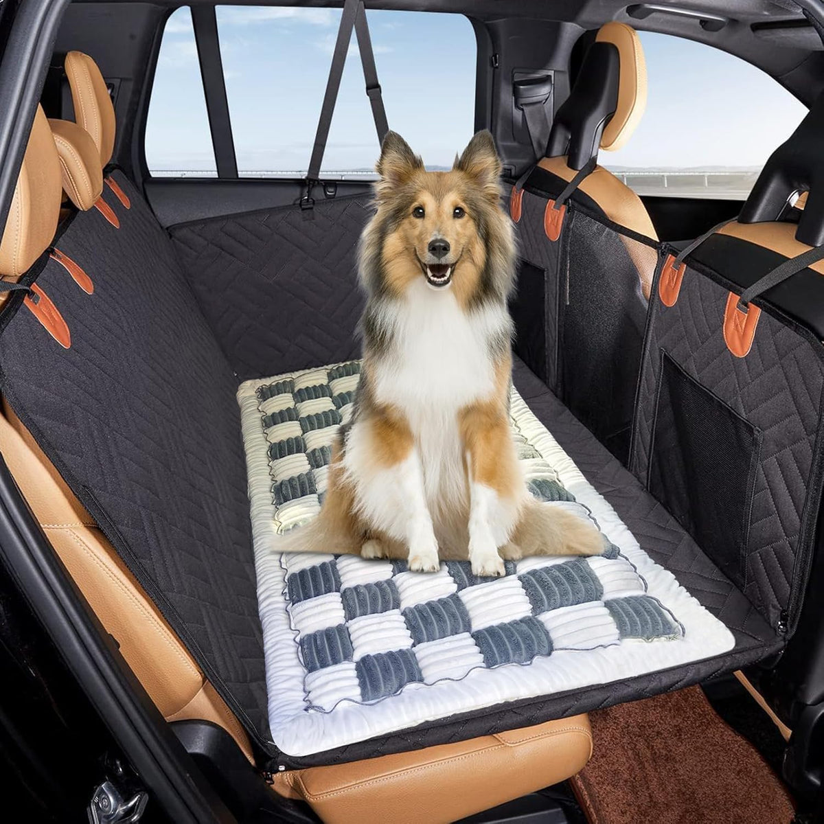 VClife Plaid Dog Car Bed Mat, Non-Slip Backseat Extender Pet Blanket, Washable Dog Bed Mat for SUVs, Sedans & Small Trucks, Portable Travel Pad for Dogs, Wear Resistant, Pet Friendly, Gray, 51"×23.6"