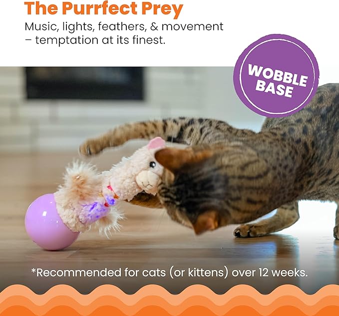 Catstages Electronic Dancing Llama Interactive Cat Toy, Wobbles and Plays Music, Battery Powered, Plush, White