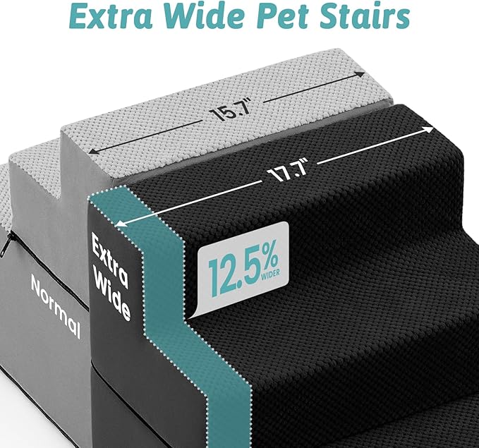 Dog Stairs for Small Dogs, 4 Tier Removable Wider Pet Stairs for Couch and Bed, 17.7" H Dog Steps for Old Cats, Puppy, Small Dogs, 17.7x23.6x17.7 inch, Black