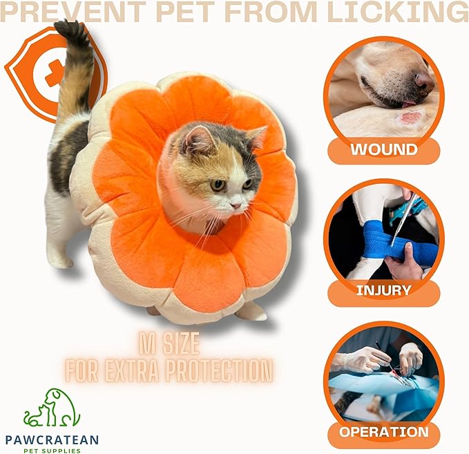Adjustable Comfy Flower Style Elizabeth Collar for Cats Puppies Soft Recovery Cone Pet Protective Neck Collar (Orange, Medium)