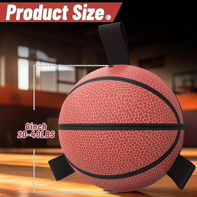 QDAN Dog Ball Basketball Toys, Balls with Straps, Dog Water Toy Pool Toys for Small Medium Dogs (6 Inch)