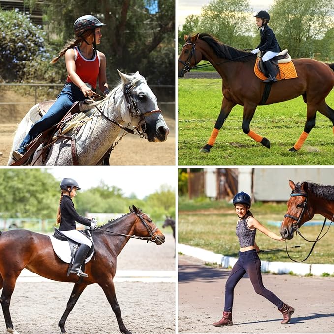 beroy Kids Horse Riding Knee-Patches Pants Girls Equestrian Front-Zip Breeches Legging with Pockets