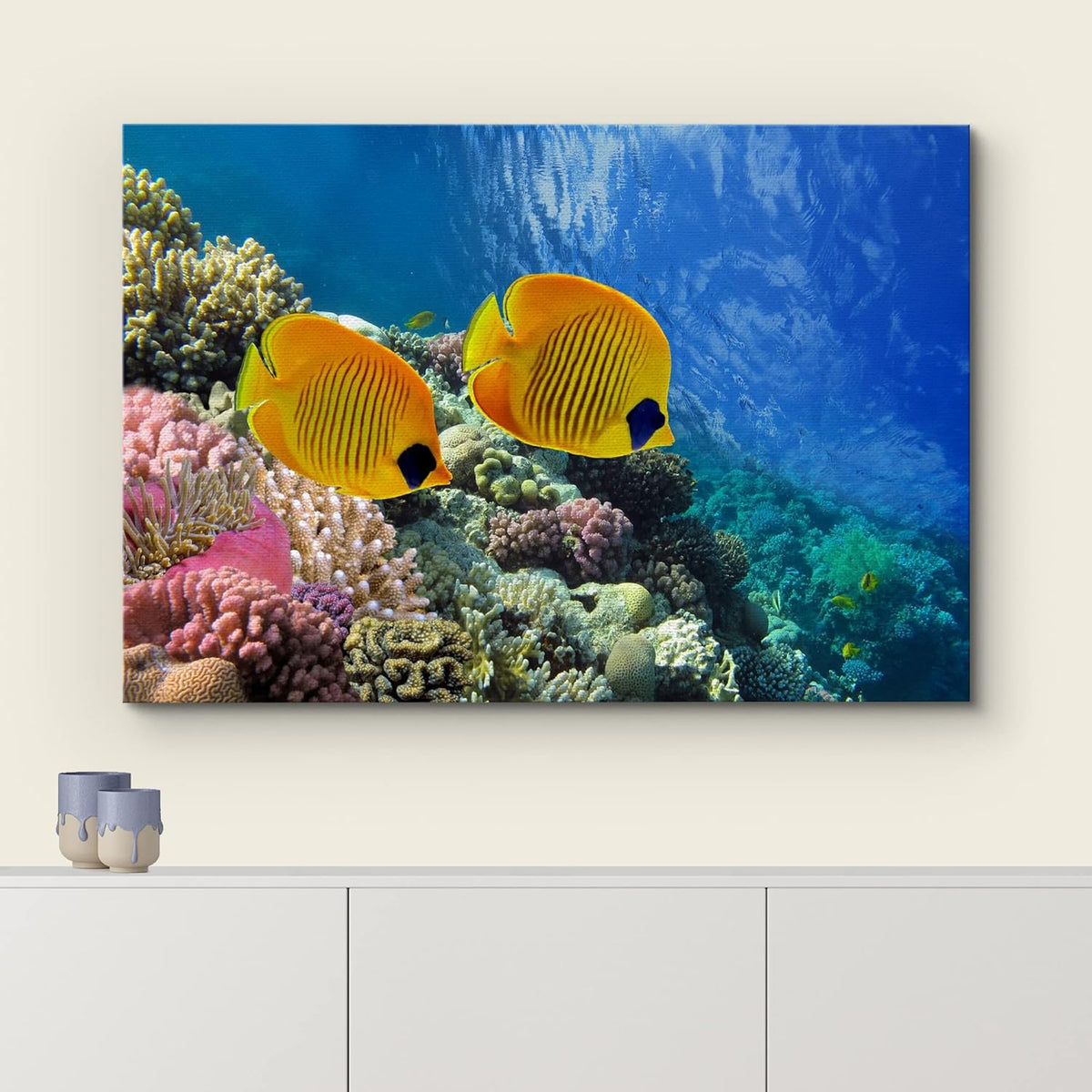 wall26 Canvas Print Wall Art Tropical Yellow Fish with Vibrant Coral Reef Nature Ocean Photography Realism Nautical Scenic Relax/Calm Multicolor Ultra for Living Room, Bedroom, Office - 16"x24"