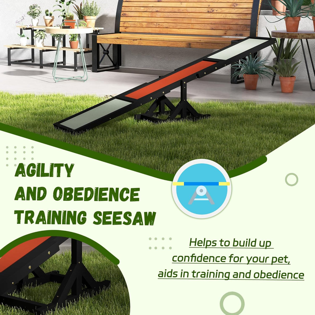 PawHut Wooden Dog Agility Seesaw for Training and Exercise, Platform Equipment Run Game Toy, Weather Resistant Pet Supplies, 71" L x 12" W x 12" H, Black