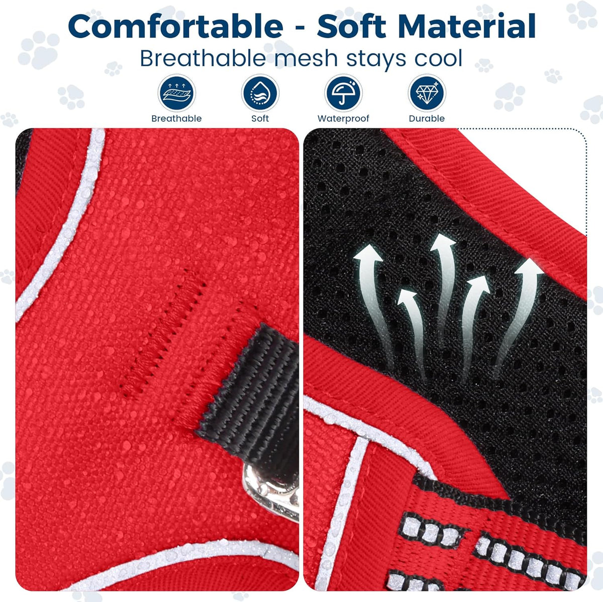 Funfox Dog Harness No Pull, Adjustable Pet Vest Harness, Super Soft Material with Vertical Handle Easy Control, Reflective Night Walking, 2 Leash Clips for Small Sized Dogs, Red, S