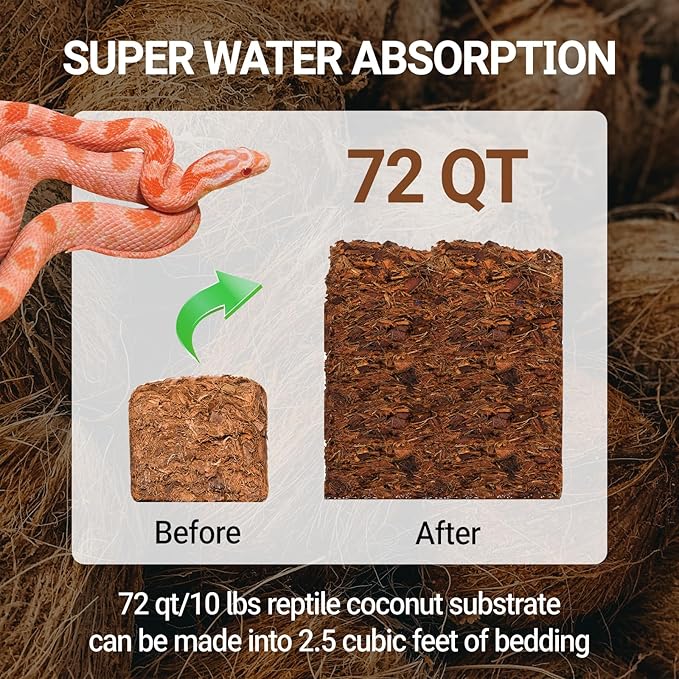 REPTI ZOO 72 Quart Reptiles Coconut Chip Substrate, Coco Husk Reptiles Bedding for Ball Python, Snakes, Geckos, Lizards, Tortoises, Frogs | Terrarium Tanks Substrate