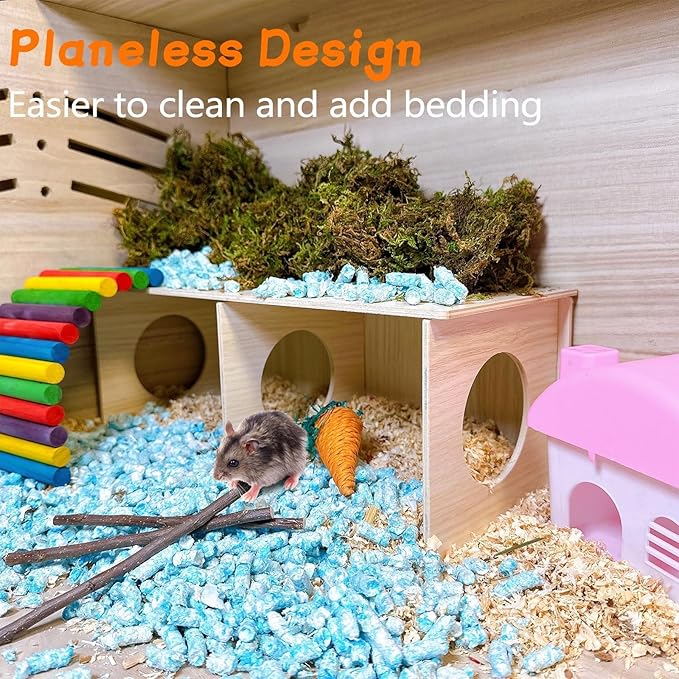 Hamiledyi Wooden Hamsters 2-Chamber Hideout-Tunnel Multi Chamber Exploring Toy Hamster Exploring Tunnel Toy for Hamsters Mice (L)