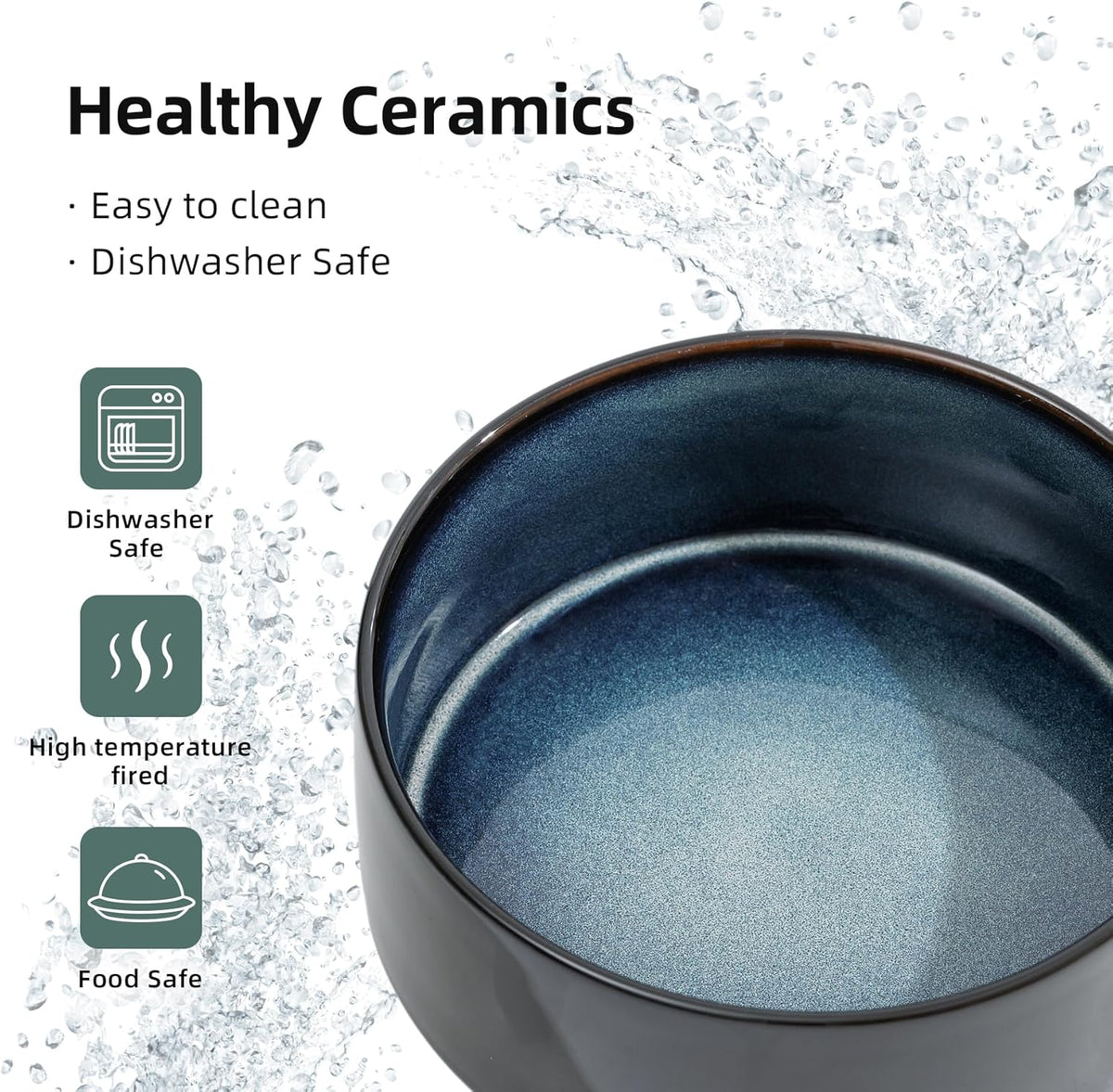 Ceramic 8.2inch Dog Bowl for Large-Breed Dogs, Anti-Slip and Weighted Pet Food and Water Bowl (Single Bowl - Starry Sky)