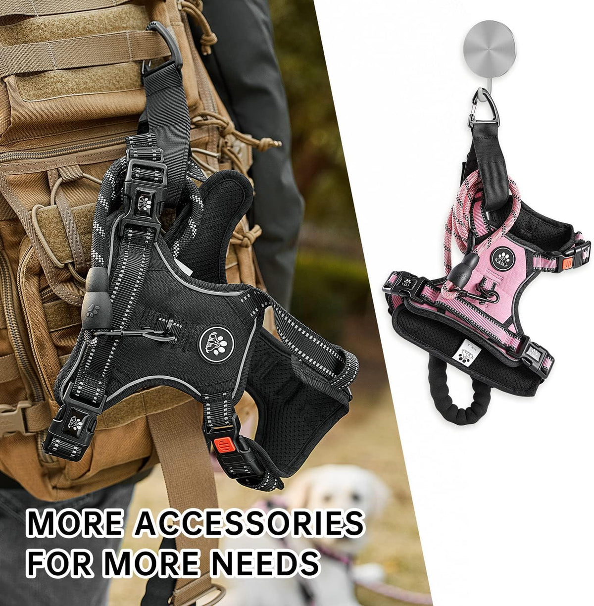 NESTROAD No Pull Dog Harness,Adjustable Oxford Dog Vest Harness with Leash,Reflective No-Choke Pet Harness with Easy Control Soft Handle for Large Dogs(Large,Pink)