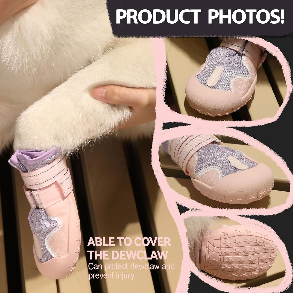 Dog Shoes for Large Small Medium Dogs, Breathable Mesh Dog Boots & Paw Protectors for Summer Hot Pavement Winter Snow, Waterproof Anti-Slip Dog Booties for Hiking Hardwood Floors(Pink-Purple7)