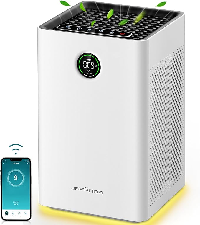 Jafända Air Purifiers for Home Large Room, Smart WiFi and Alexa Control, True HEPA 13 Filter Air Cleaner with Activated Carbon, 1190 Ft², Remove Dust Pollen Smoke Odors, Quiet Sleep Mode 23dB