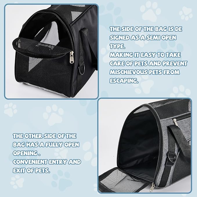 Sweetude 4 Pcs Cat Carrier Soft-Sided Pet Carrying Bag for Cat Under 13 Lbs, 16.9 x 11x 7.5 Inch, Portable Foldable Comfortable Bag for Small Pet Travel(Black, Gray)