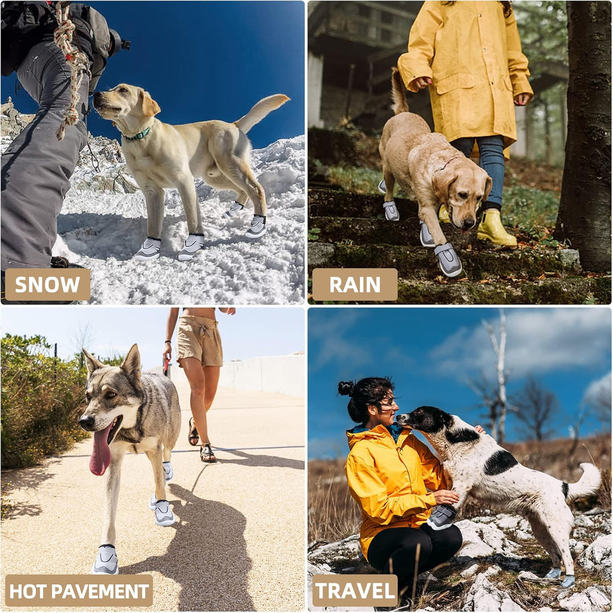Hcpet Dog Boots for Large Dogs, Dog Shoes for Hot Pavement Winter Snow, Paw Protector Dog Booties Designed for Comfort and Breathability, Outdoor Booties for Small Medium Dogs for Hiking Grey Size 3