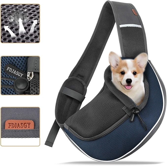 FDJASGY Pet Sling Carrier for Small Dogs Cats,Breathable Mesh Travelling Hand Free Puppy Backpack with Pouch and Adjustable Strap Carrier