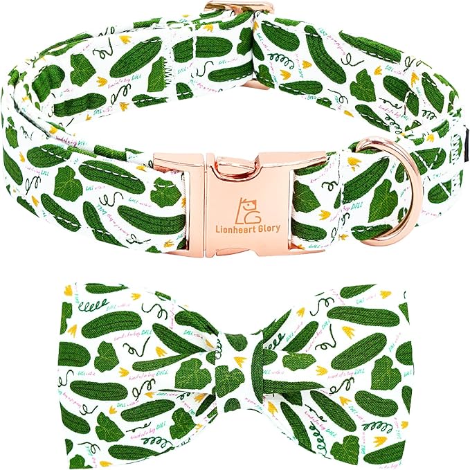Lionheart glory Dog Bow Collar Cucumbers Print Dog Collar for X-Small Dogs,Female Male Dog Collars with Bowtie Spring Summer Collars Soft Adjustable Pet Collar Bows