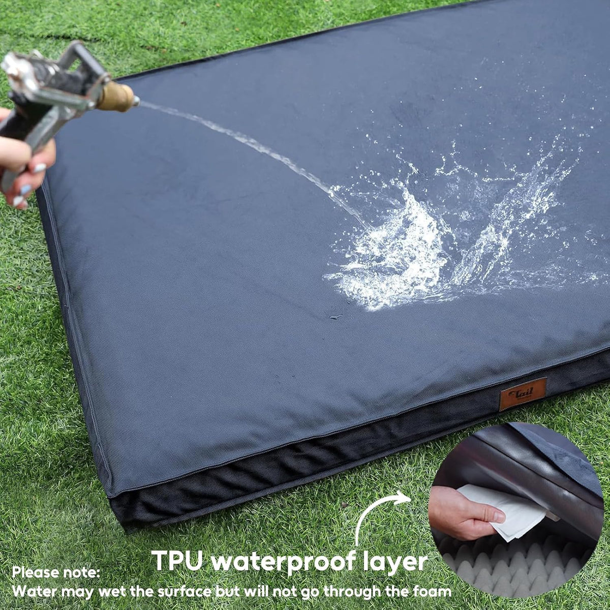 Outdoor Large Dog Bed, Waterproof Dog Bed for Large Dogs, Egg Crate Foam Pet Bed with Removable Washable Oxford Cooling Cover, Navy