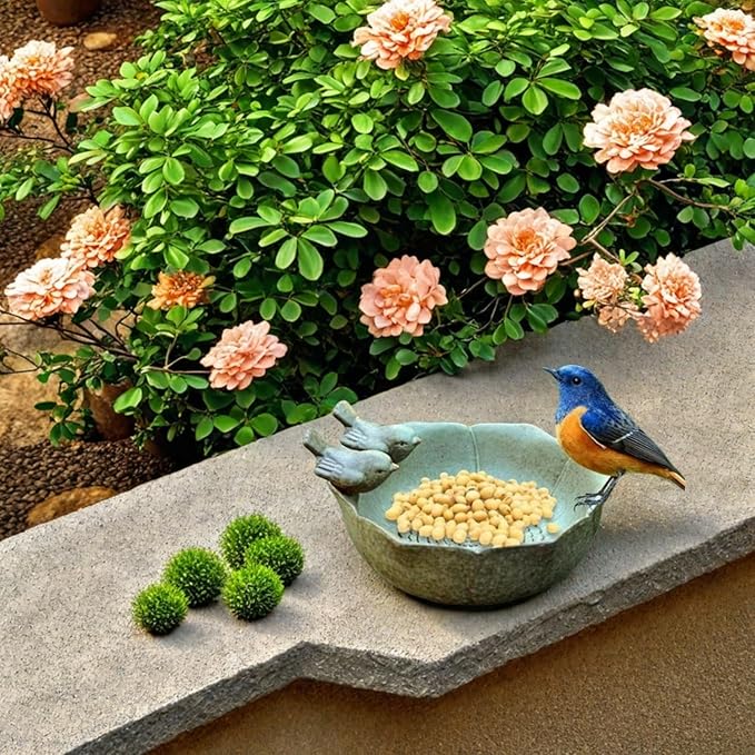 6.5" Ceramic Birdbath Bowl Wild Bird Feeder Food Holder Container Feeding Tray for Outside Bee Bird Water Bath Outdoor Garden Courtyard Decoration(Small)