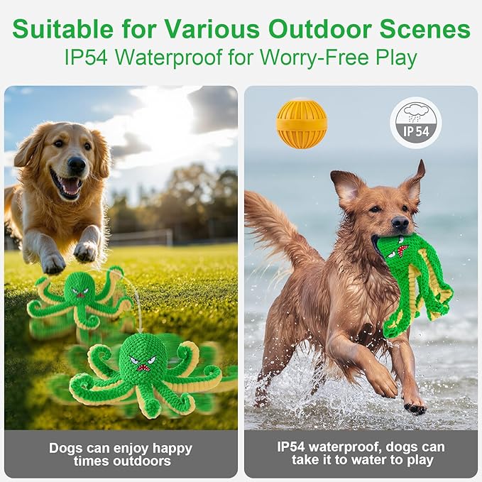 Interactive Dog Toys Octopus,Durable Automatic Jumping Dog Toy to Keep Them Busy,Squeaky Moving Tug of War Doggie Toy,USB Rechargeable,Not for Aggressive Chewers (Green)