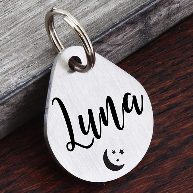 Ultra Joys Dog ID Tag, Custom Dog Tag Personalized Cat Tag, Pet ID Tag, Brushed Stainless Steel Teardrop Dog Tag Silver Small