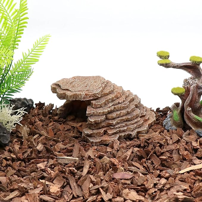 Gecko Hide Shale Scape Step Ledge, Reptile Cave Hideout Tank Accessories Decorations, Great for Reptiles, Amphibians, Leopard Gecko, Lizard, Frogs, Turtle (Small-7.3 * 4.4 * 3)