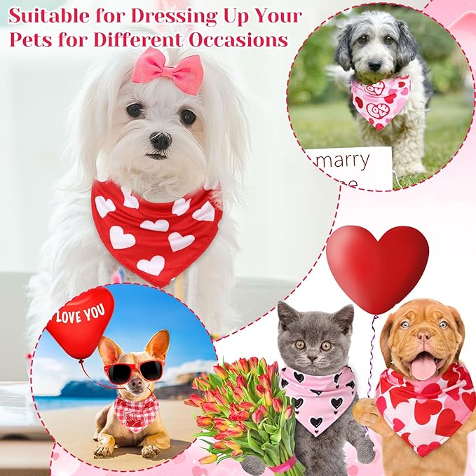 Amylove 120 Pcs Halloween Dog Bandanas Bulk Holiday Triangle Dog Pack Puppy Kerchief Bandana Adjustable Pet Scarf for Pet Cat Costume Accessories Decor(Love)